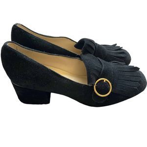 Marc Fisher Black Suede Fringe Block Heel Loaders size 7M